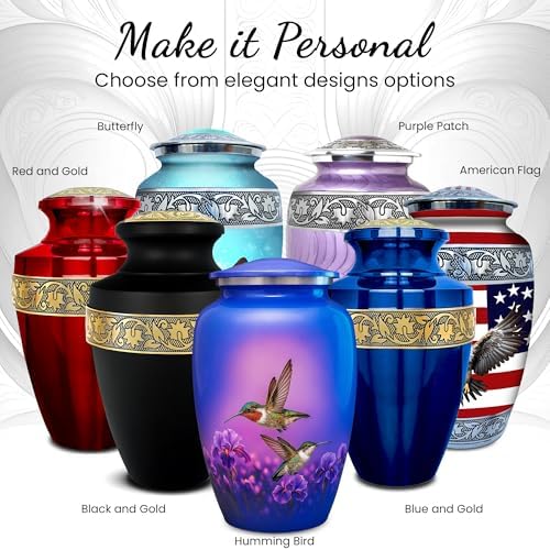 Set of 6 Decorative Urns for Ashes with Hummingbird