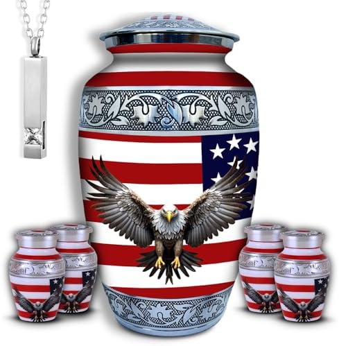 Set of 6 Decorative Urns for Ashes with American Flag and Eagle Decor