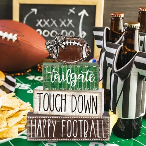 4Pcs Football Wooden Block Sign Fall Decor