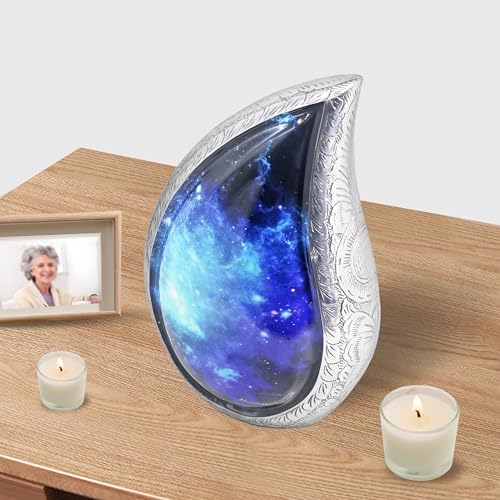 M Meilin Xu Cremation Urn Cosmic Galaxy Black Blue Teardrop Design Adult Size