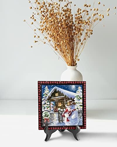 Wooden Stand Christmas Plaque with Ceramic Design