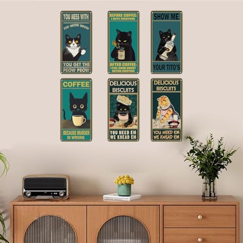 Wostod Funny Cat Retro Coffee Shop Wall Sign Decor 5x10 Inches 5Pcs