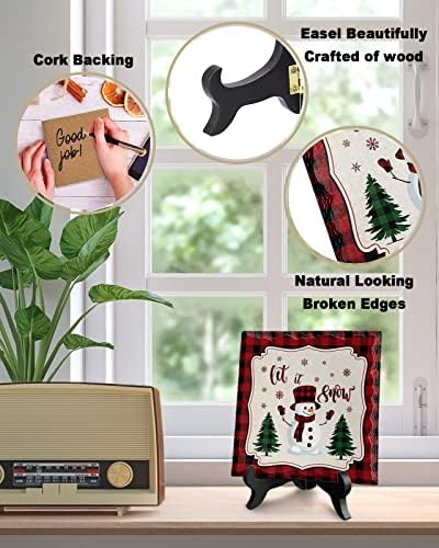 LEOSUCRE Christmas Decorative Sign Plaque with Wooden Stand