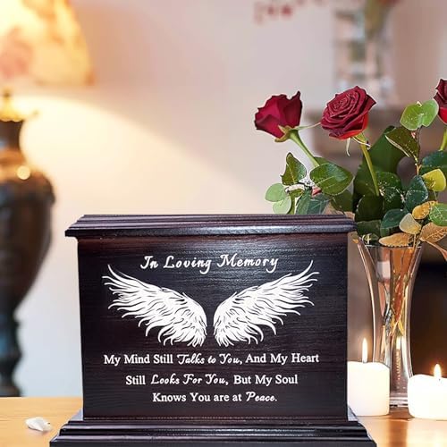 Wooden Ash Urn with Casket-Wing Design