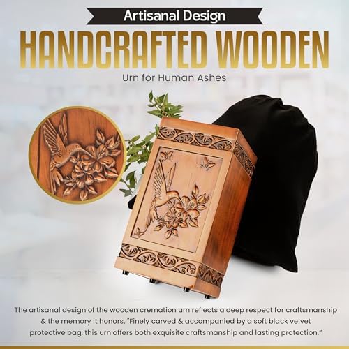 Handcrafted Wooden Cremation Urn with Hummingbird Design