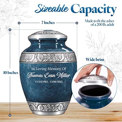 Personalized Cremation Urn - Custom Engraved Name with Blue Design
