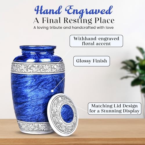 LIFAG Blue Urn for Ashes - Handcrafted Marble Finish
