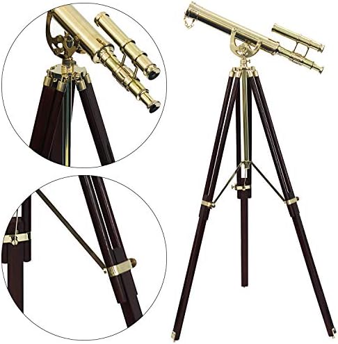 Nautical Anchor Master Floor Standing Telescope with Brass and Wood Finish