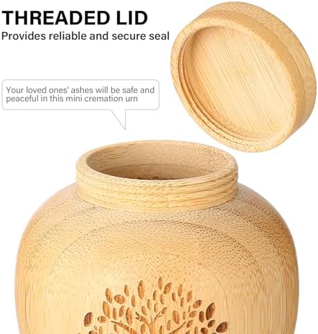Small Bamboo Urn with Tree of Life Pattern for Human Ashes
