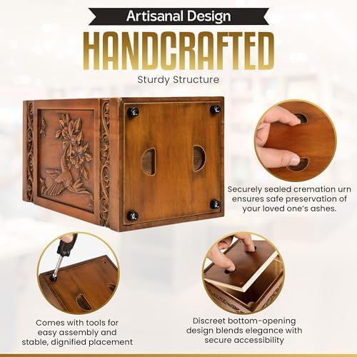 Handcrafted Wooden Cremation Urn with Hummingbird Design