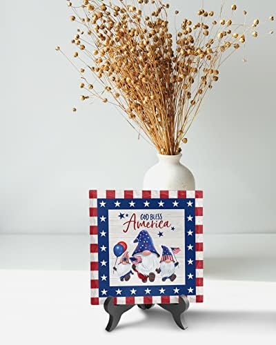 Blue and Red Gnome Desk Decor with Flag Stand