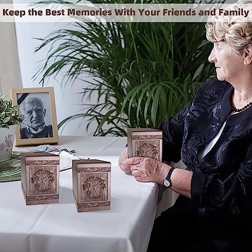 Wooden Cremation Urn for Human and Pet Ashes Tree of Life Design 20 Cubic Inch Capacity