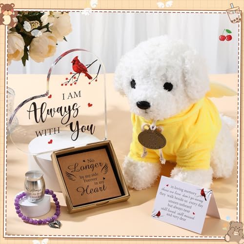 Kenning 5 Pcs Funeral Gift Set Cremation Stuffed Dog with Spoon and Tiny Urn Keepsake