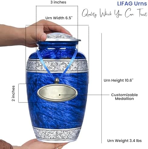 LIFAG Blue Urn for Ashes - Handcrafted Marble Finish