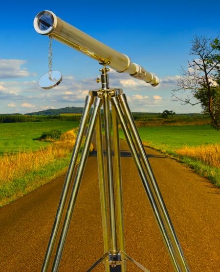 Single Barrel Brass Telescope with Floor Standing Tripod Nautical Decor 27