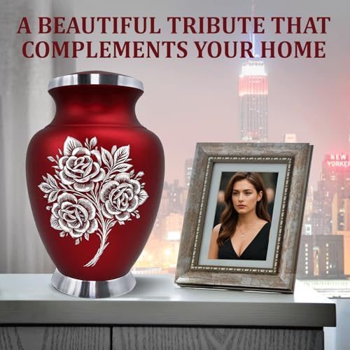 Red Rose Cremation Urn - Handcrafted for Adult Human Ashes