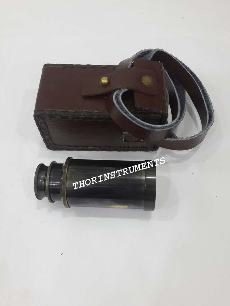 Handmade Vintage Marine Spyglass with Brown Leather Case