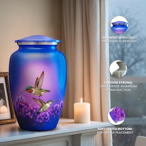 Set of 6 Decorative Urns for Ashes with Hummingbird