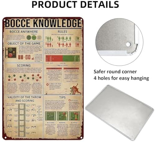 Bocce Ball Rules Metal Tin Sign Wall Art Decor