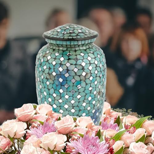 Mosaic Glass Cremation Urn - Blue Unique Artwork