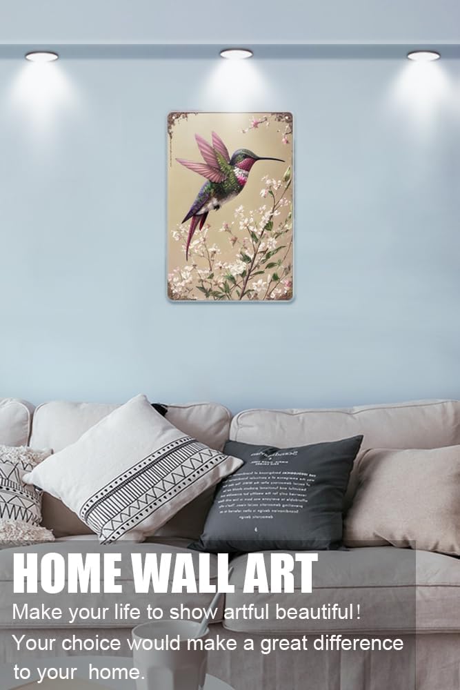Zomyto Hummingbird Tin Sign - Vintage Floral Decor