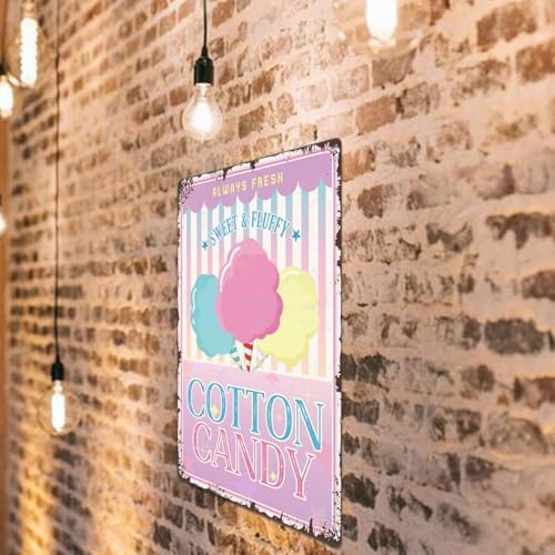 Sweet Fluffy Cotton Candy Metal Tin Sign 12x8 Inch Vintage Decor
