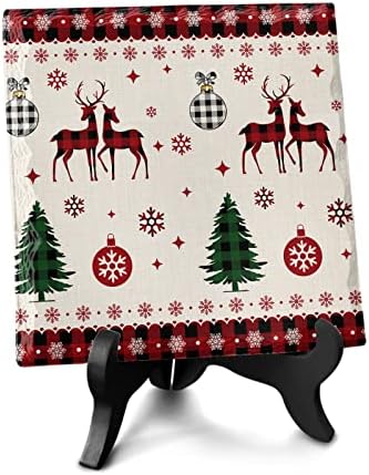 Wooden Stand Christmas Desk Plaque with Ceramic Sign Decor