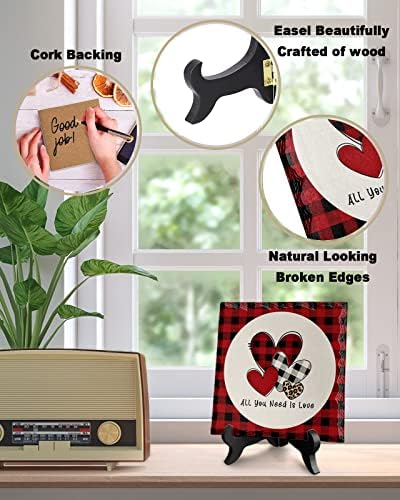 Wooden Stand Desk Decor with Black Red Buffalo Plaid Plaque