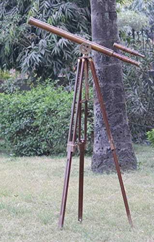 Handcrafted Nautical Brass Telescope on Wood Tripod - Steampunk Decor for Home