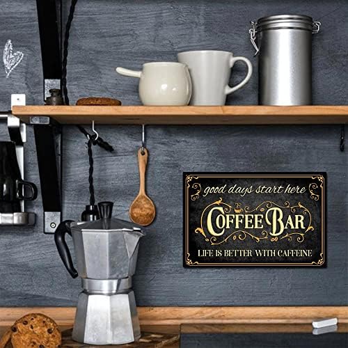 AUCIO Coffee Bar Sign Life is Better with Caffeine Vintage Metal Decor 8 x 12 Inch