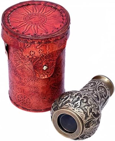 Marine Brass Telescope with Orange Leather Case Functional Pirate Spyglass for Travel and Vintage Decor