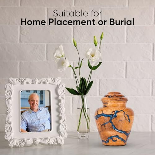 Wooden Cremation Urn with Blue Inlays - 20 Cubic Inches