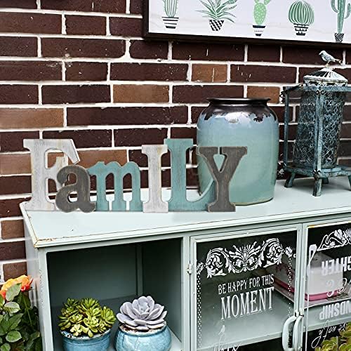 E-view Distressed Teal Wooden Letters Family Sign