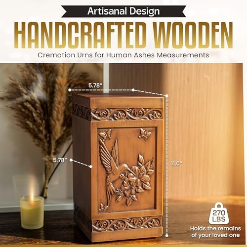 Handcrafted Wooden Cremation Urn with Hummingbird Design