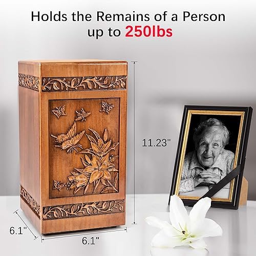 Handmade Wooden Butterfly Cremation Urn for Human Ashes