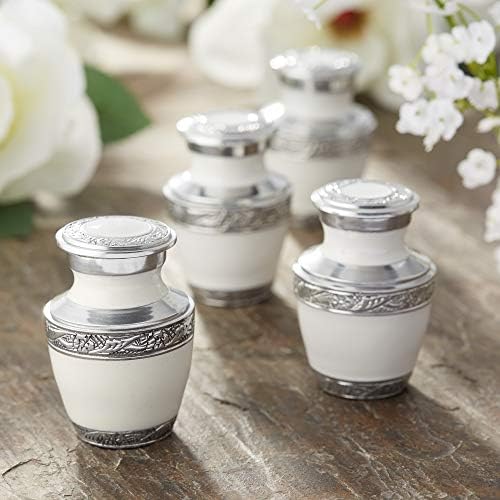 Reminded Mini Cremation Urns Set of 4 White and Silver with Velvet Case