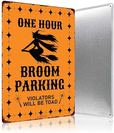 Broom Parking Sign Halloween Metal Tin Sign Decor