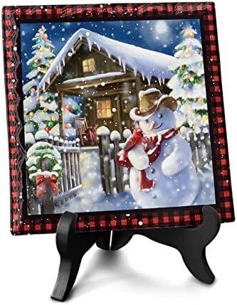 Wooden Stand Christmas Plaque with Ceramic Design