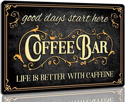 AUCIO Coffee Bar Sign Life is Better with Caffeine Vintage Metal Decor 8 x 12 Inch