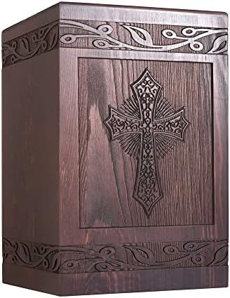 Wooden Carved Cross Cremation Urn for Human Ashes