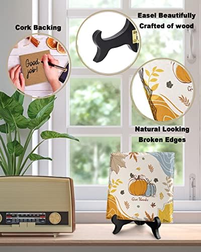 Wooden Stand Desk Decor with Ceramic Plaque 1