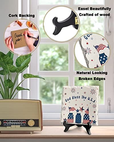 4th of July USA Flag Decorative Desk Plaque with Wooden Stand