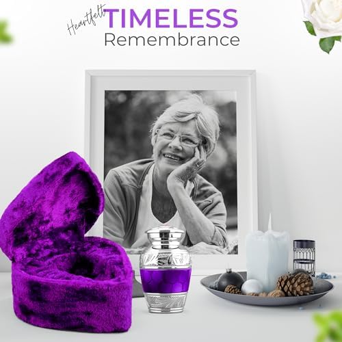 INTAJ Small Urns for Human Ashes - Brass Engraved Mini Urn with Velvet Heart Case