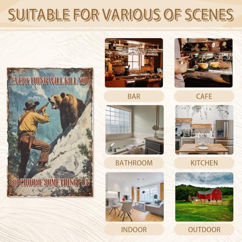 WADORN Bear Hunting Funny Metal Tin Sign 79x118 Inch