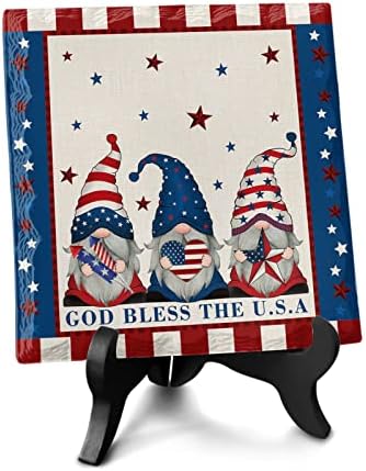 4th of July Decorative Plaque with Wooden Stand