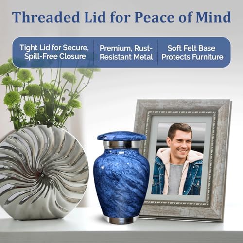 Small Urn for Ashes - Mini Cremation Urn for Human Remains Decorative Keepsake for Mom Dad Blue