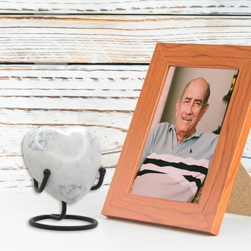 Heart Urn for Human Ashes Small White Marble Keepsake with Stand