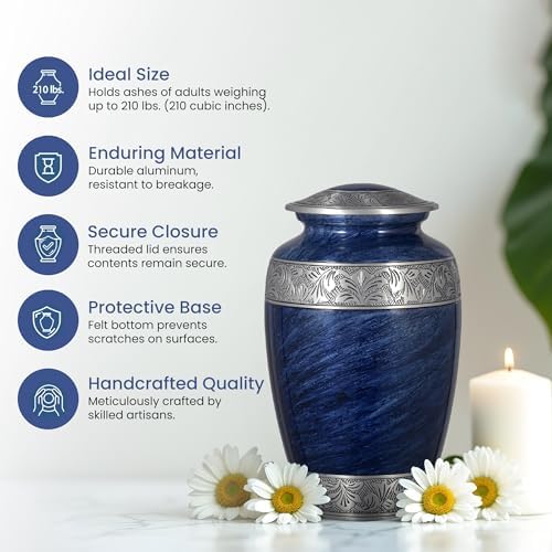 Home Elm Decorative Urn for Human Ashes Large Blue