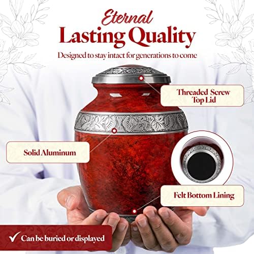 GSM Brands Cremation Urn for Adult Ashes - Large Red Aluminum