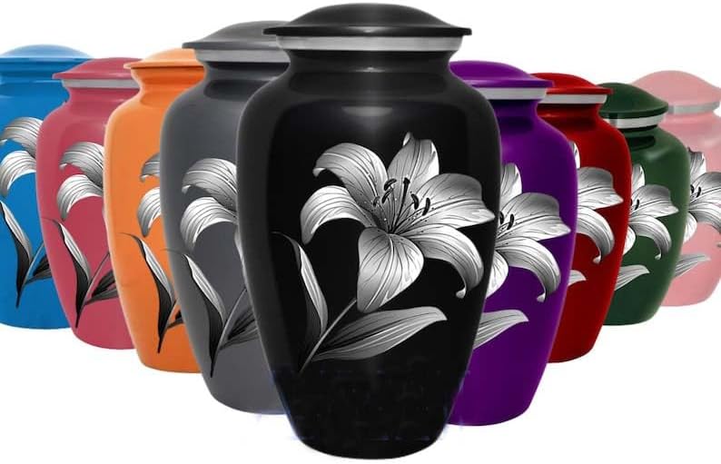 Personalized Cremation Lily Urn for Ashes - Decorative Memorial Urn 11 Inch